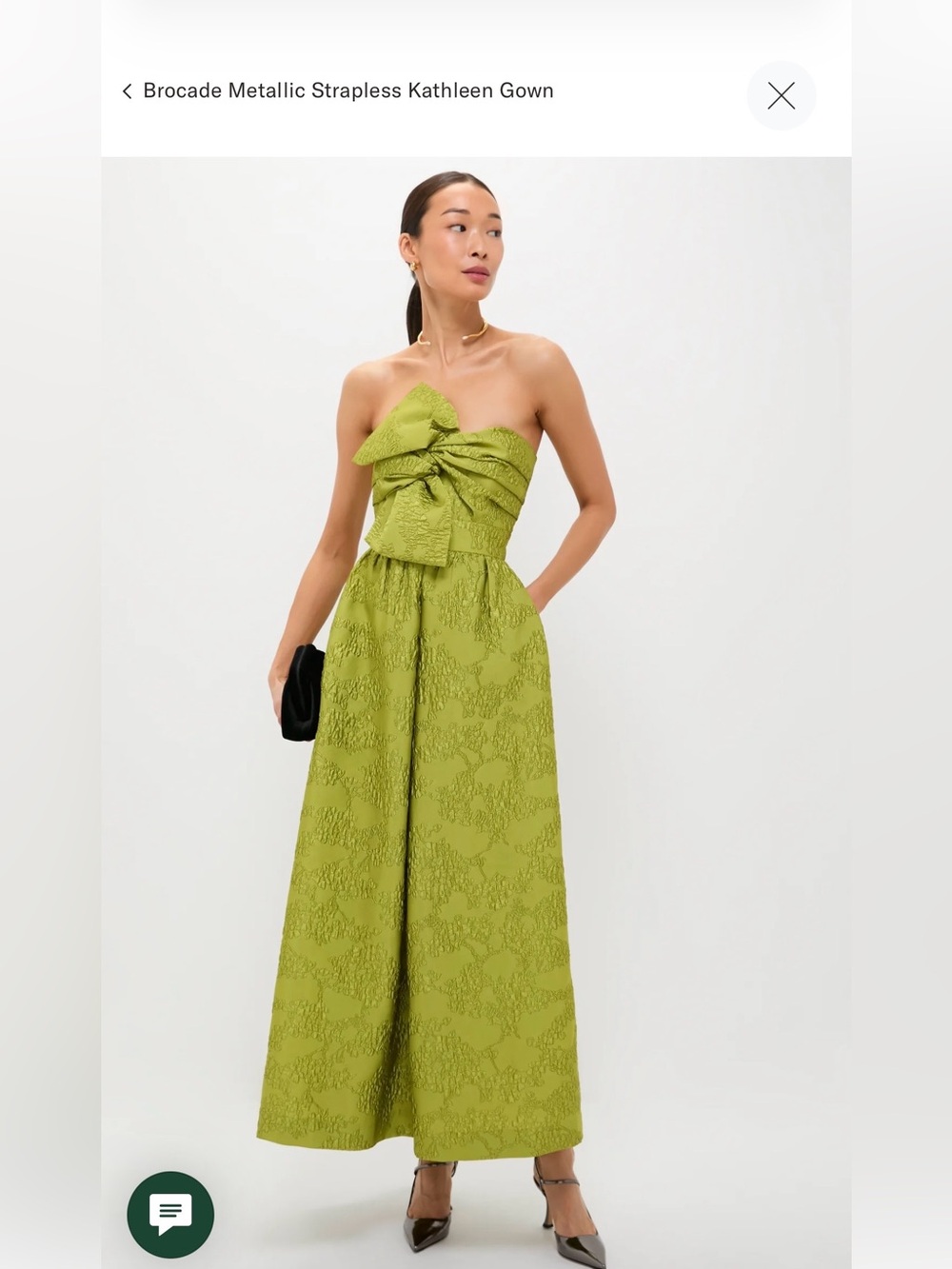 Tuckernuck Strapless Brocade Gown in Lime Green with Bow